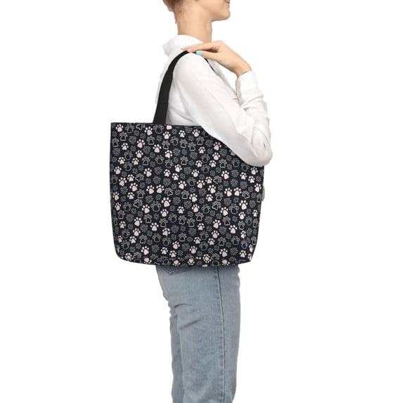 Japuie Dog Paw Print Tote Bags, Shoulder Bag with Zipper Closure, Top Handle Handbag,Shopping Bags,Travel Shoulder Bag ,Suitable for Gym Shopping, Work, and School