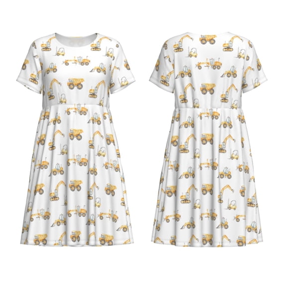 Japuie Dump Truck Print Women's Casual Dress with Pockets,Women's Short sleeve Dress,A-Line Dresses,Summer Dresses for Women,Sundresses Beach Swing Dresses -Small