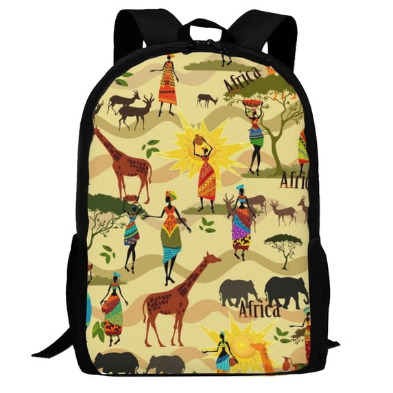 Japuie Ethnic African Print School Backpack,Waterproof Bookbag,Casual Lightweight Travel Rucksack Daypack,Backpacks for Men Women,College High School Bags