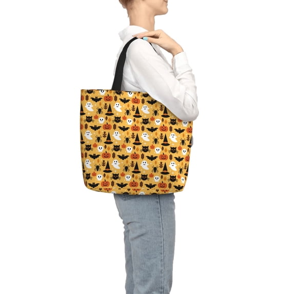 Japuie Halloween Ghost Pumpkin Print Tote Bags, Shoulder Bag with Zipper Closure, Top Handle Handbag,Shopping Bags,Travel Shoulder Bag ,Suitable for Gym Shopping, Work, and School
