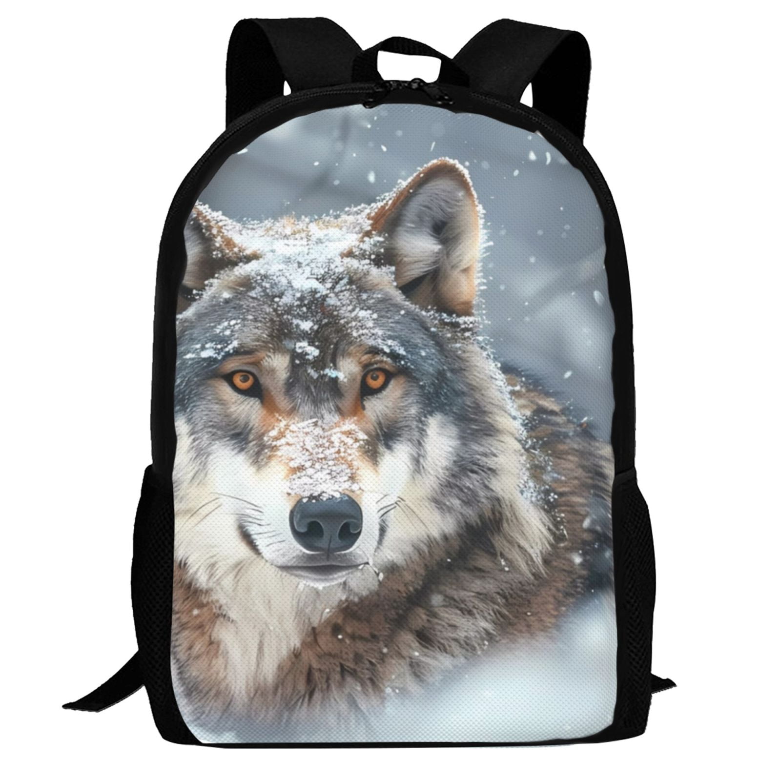 Japuie Majestic Snowy Wolf Print School Backpack,Waterproof