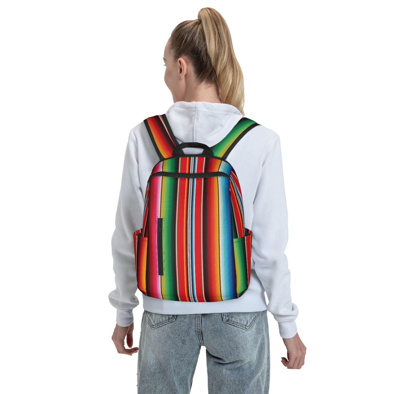 Japuie Mexican Serape Blanket Stripes Print Hiking Backpack 