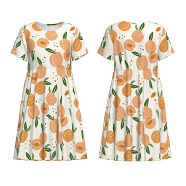 Japuie Peaches Print Women's Casual Dress with Pockets,Women's Short sleeve Dress,A-Line Dresses,Summer Dresses for Women,Sundresses Beach Swing Dresses -Small