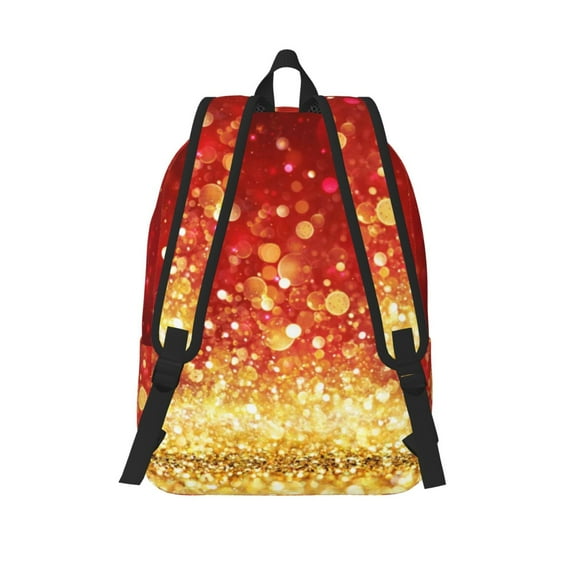 Japuie Red Gold Glitter Durable Canvas Laptop Backpack - Water-Resistant, Adjustable Shoulder Strap, Large Capacity for 15-17in Laptops, Stylish & Lightweight for School, Work & Travel