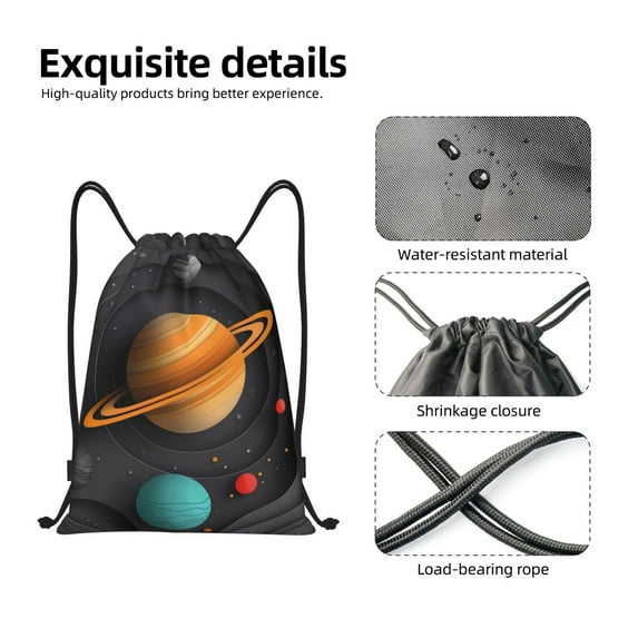 Japuie Solar System Paper Art Print Drawstring Backpack,Drawstring Bags, Draw String Back Bag,Sport Gym Bag for Sports, Gym, Travel, Swimming, Beach -Medium