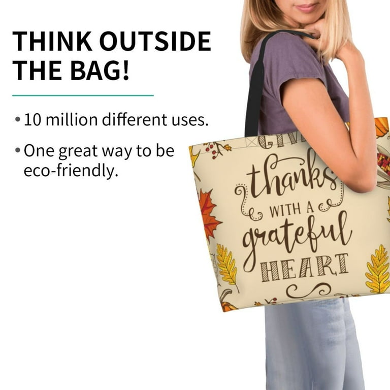 Japuie Thanksgiving With A Grateful Heart Print Shoulder Bag,Top