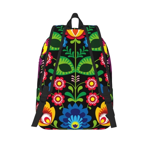 Japuie Traditional Floral Polish Durable Canvas Laptop Backpack - Water-Resistant, Adjustable Shoulder Strap, Large Capacity for 15-17in Laptops, Stylish & Lightweight for School, Work & Travel