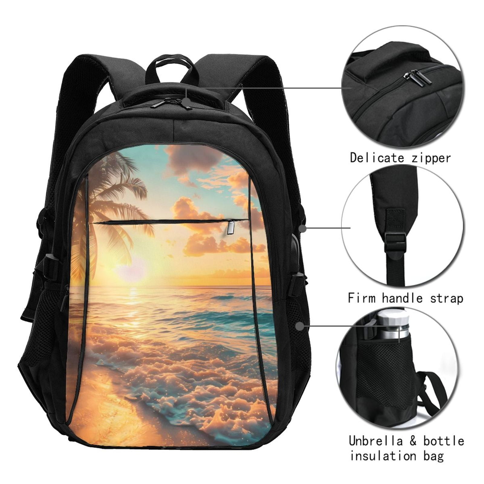 Japuie Tropical Sunset Beach Scene Print Laptop Backpack,Business ...