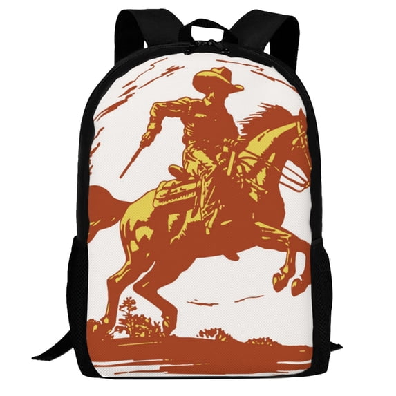 Japuie Vintage Cowboy On A Bronco Horse Print School Backpack,Waterproof Bookbag,Casual Lightweight Travel Rucksack Daypack,Backpacks for Men Women,College High School Bags