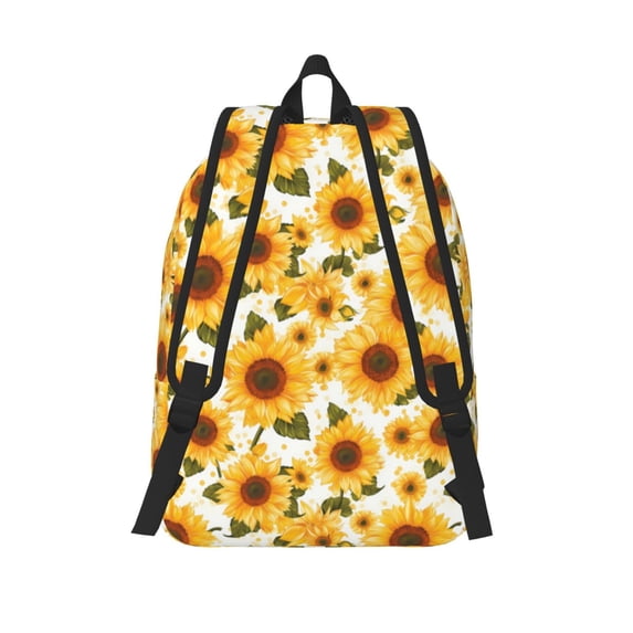 Japuie Yellow Polka Dot Sunflower Durable Canvas Laptop Backpack - Water-Resistant, Adjustable Shoulder Strap, Large Capacity for 15-17in Laptops, Stylish & Lightweight for School, Work & Travel