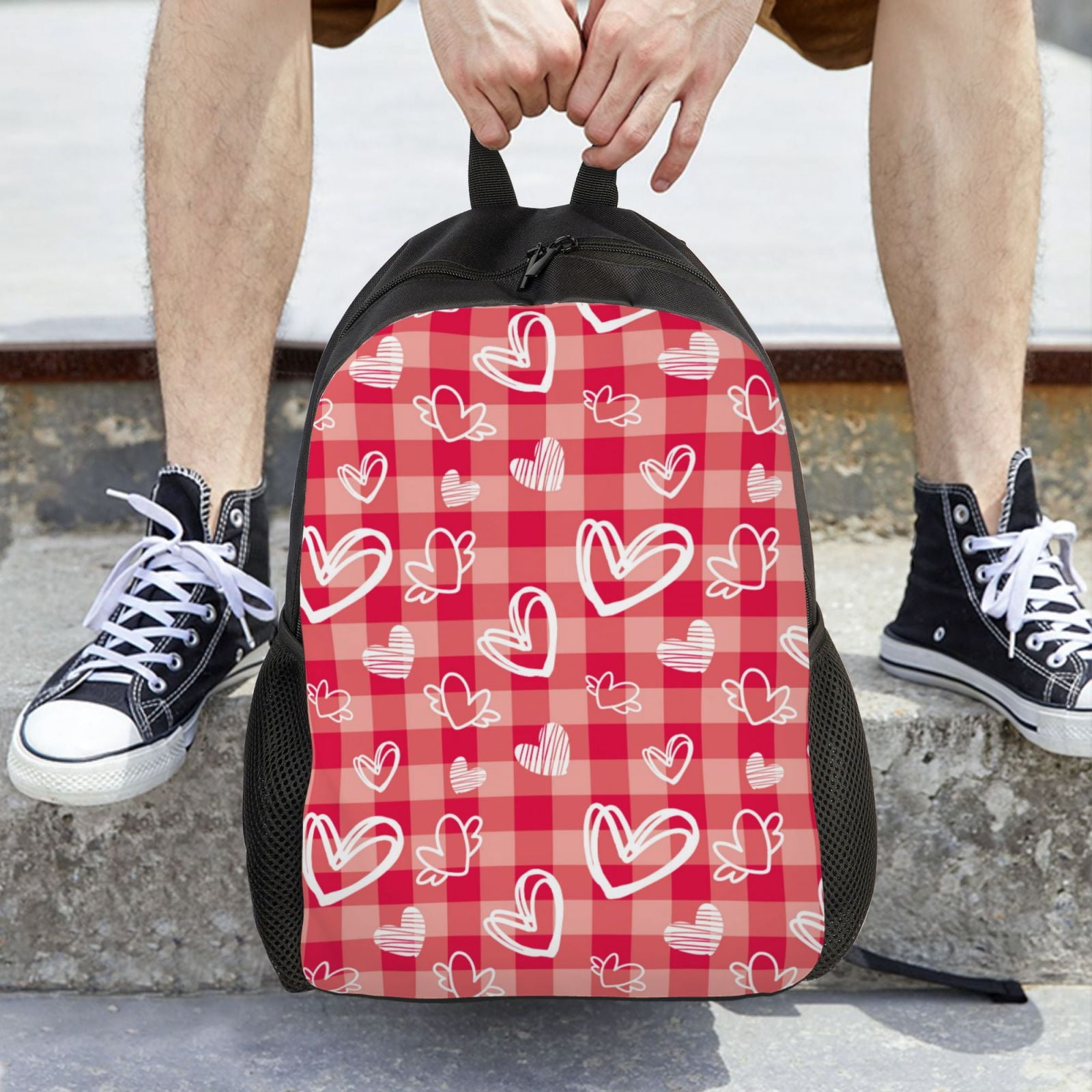 Red Heart-Print Women\'s Backpack Cute Red Little Hearts Pattern Backpack main image 2