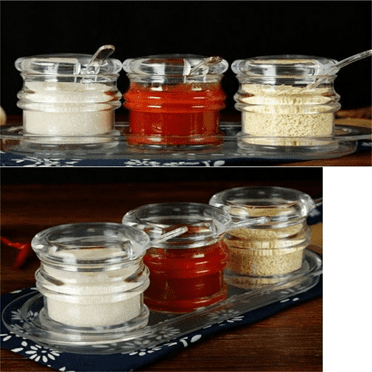 Jar*1, Spoon*1 Clearance! Clear Glass Sugar Bowl Set With Lid and Spoon Seasoning Box