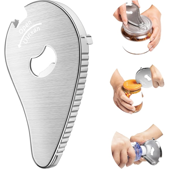 Jar Bottle Can Opener for Weak Hand & Seniors with Arthritis-Easy Twist Off Caps (0.6"-2.7") & Pull Tab Seals,Patent Unique Portable Multifunction Small Gadget for Elderly/Women/Men (Silver)