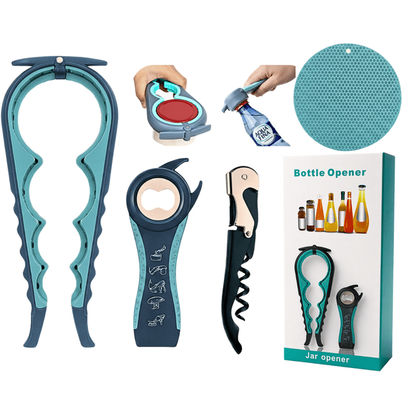 Jar and Bottle Opener Set for Weak Hands and Joint Pain Relief Easy-to-Use Multi-Piece Grip Assist Tools with Non-Slip Gripper Mat, Perfect for Seniors, Arthritis, and Limited Hand Strength