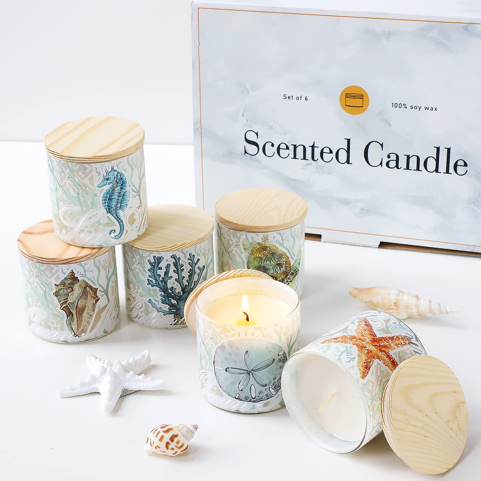 Jar Candles Scented with Lid Gift Set of 6 Ocean Theme Jar Different