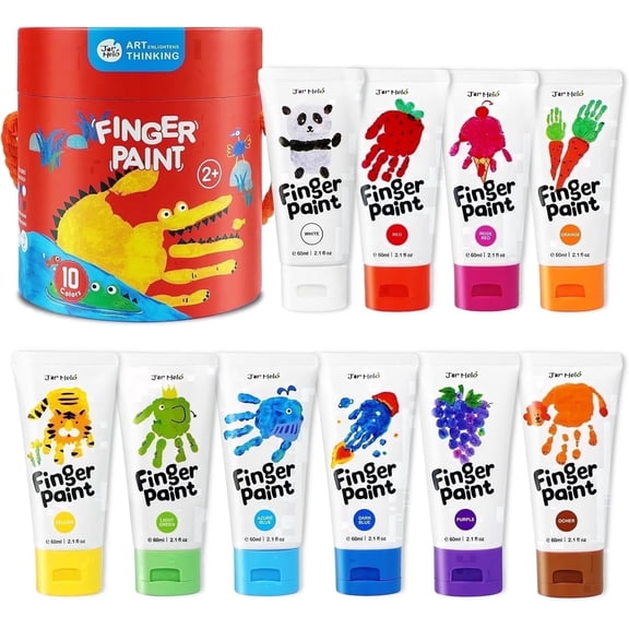 Jar Melo 10 Colors Finger Paint for Toddlers, Washable Non Toxic Safe Kids Art Paint, Ideal for Birthday Party & Kit Gift