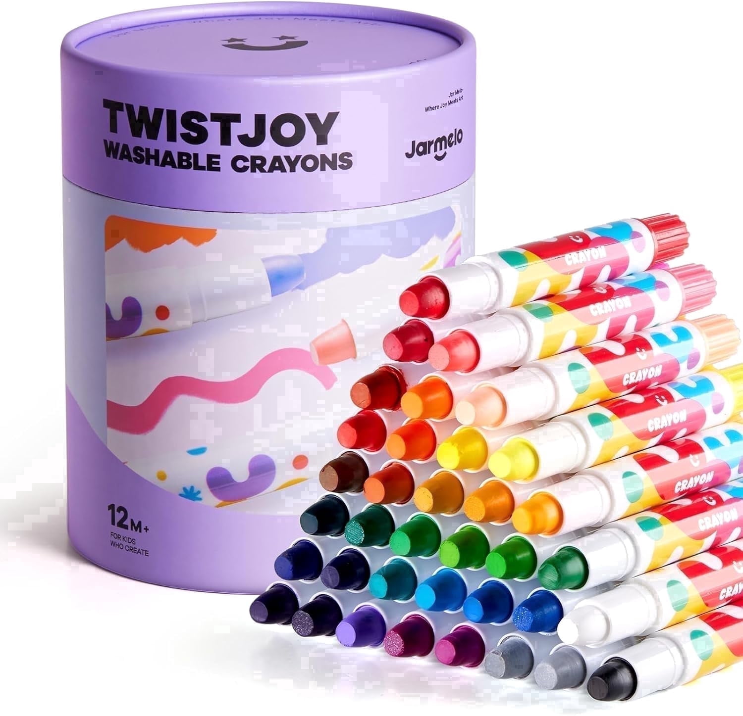 画材Jar Melo ジャーメロ　無毒の洗えるクレヨン 36色 Jar Melo 36 Count Silky Smooth Jumbo Crayons for Toddlers