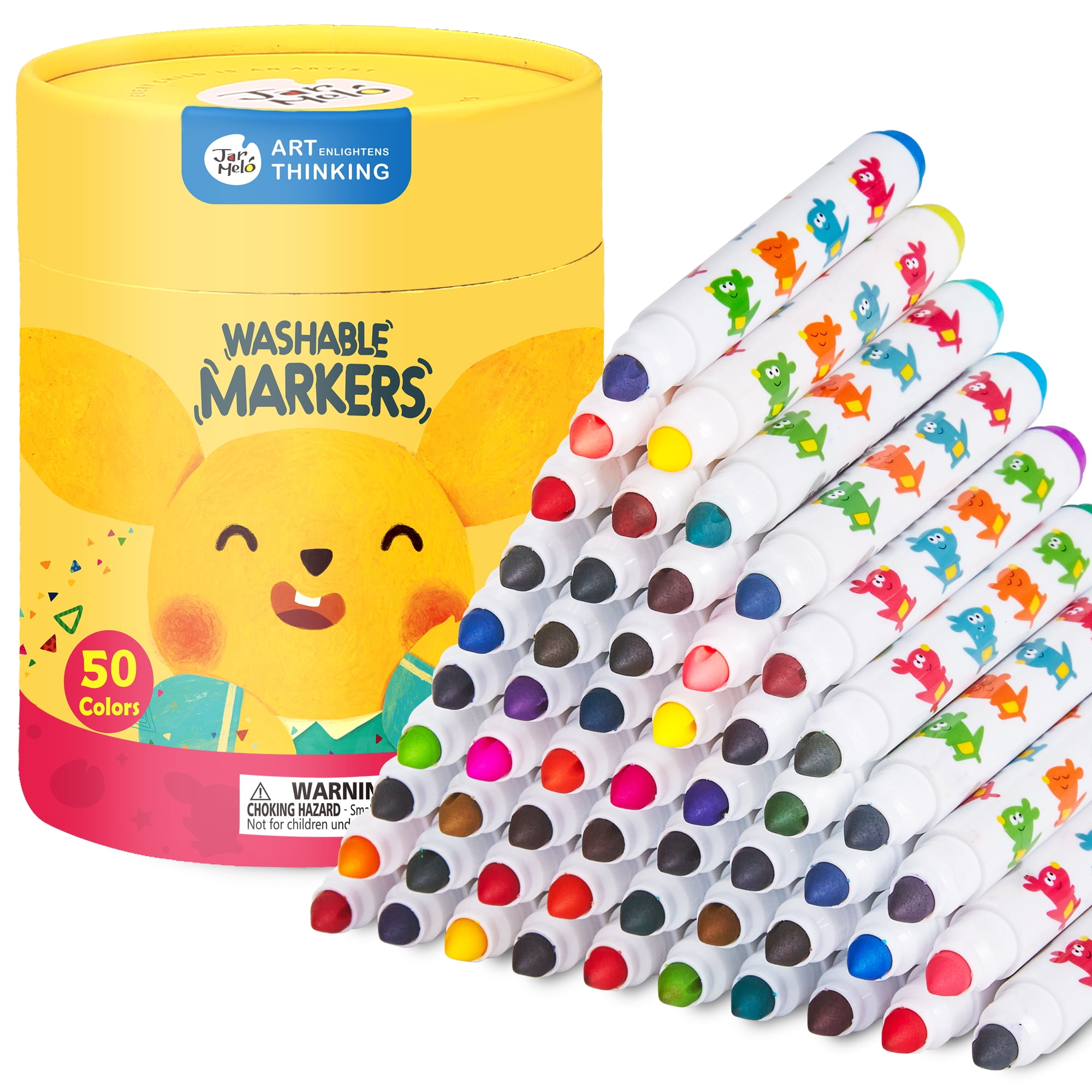 Jar Melo 50 Count Washable Markers Set, NonToxic, Broad Line Toddler