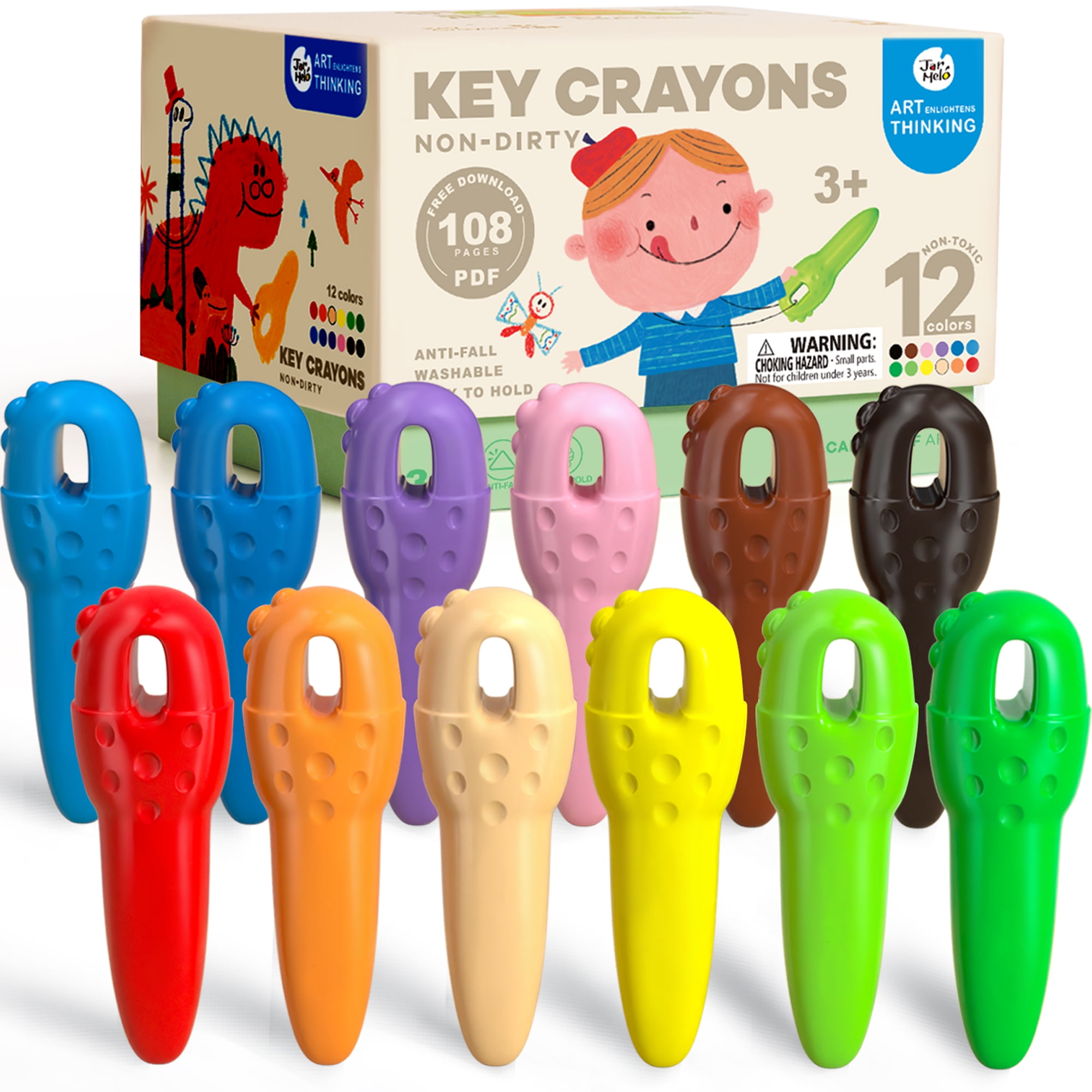 MASSRT Dinosaur Crayons for Toddlers, 12 Colors 99% Unbreakable Non-Toxic Crayon Gifts, Easy to Hold Washable Crayons for Kids, Safe Coloring Gifts