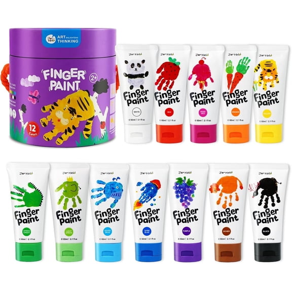 Jar Melo Kid's Washable Vibrant Colors Finger Paint, 2.1 fl.oz, 12 Count Pack