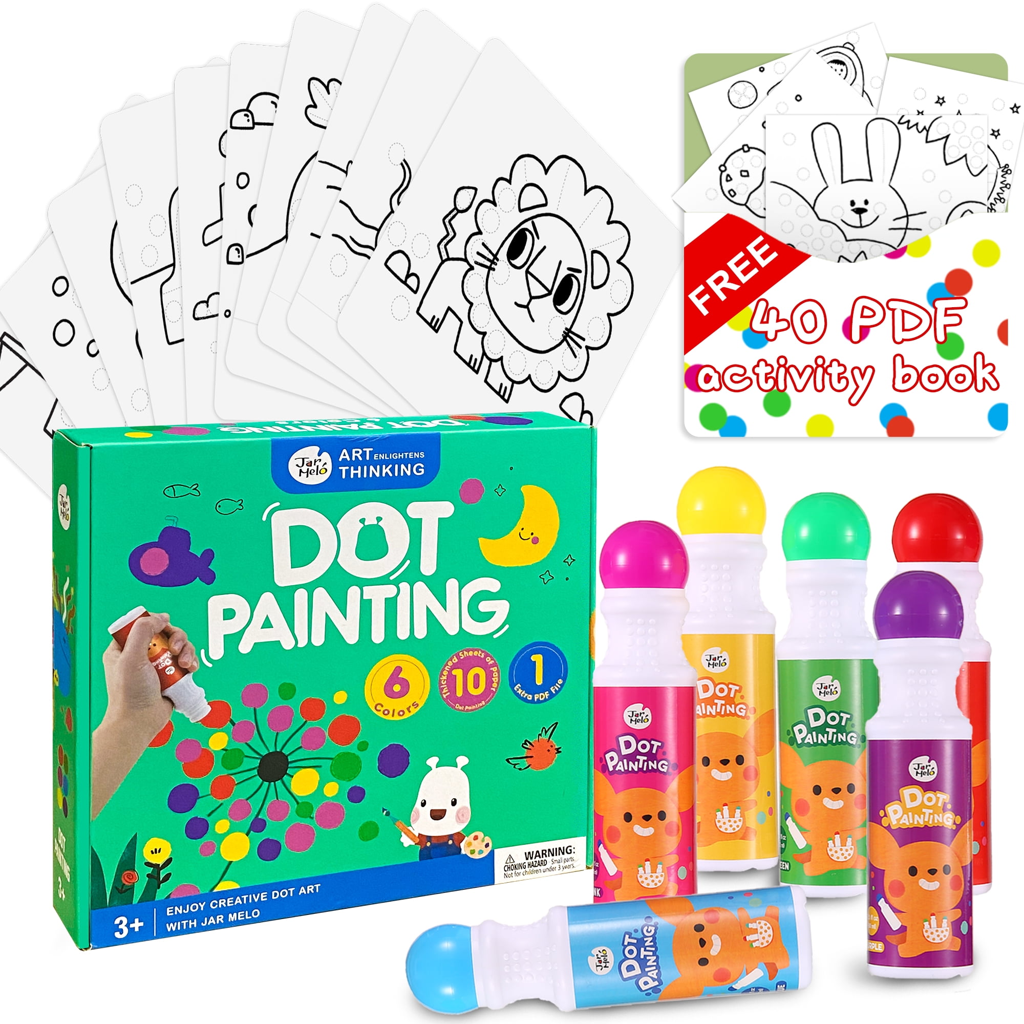 Jar Melo Washable Dot Markers Kit; 6 Colors Dot Paint Markers 2.1 fl.oz,  Dot Art Marker 