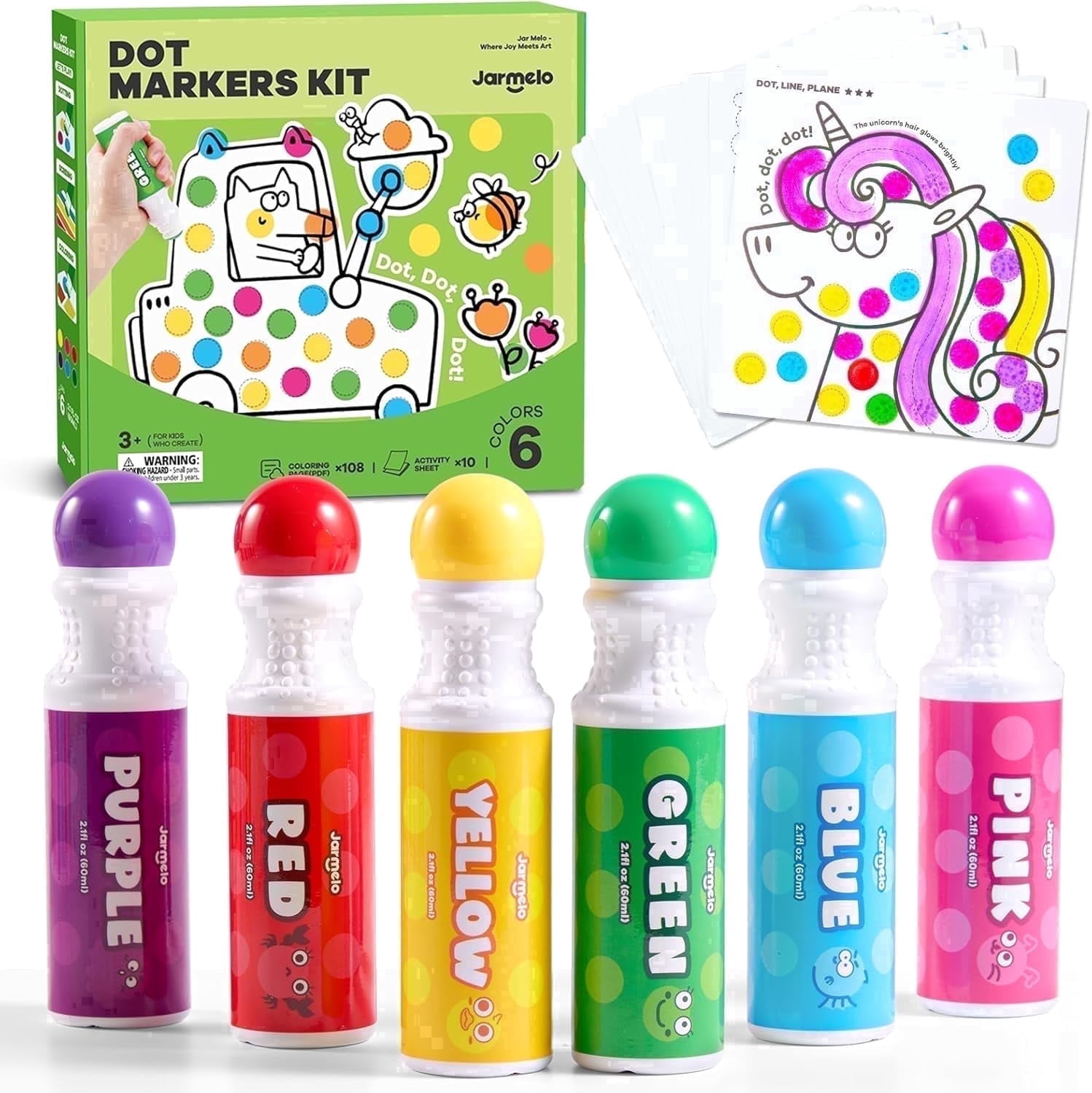 Jar Melo Art Dot Markers for Kids Toddlers, 6 Colors Washable with Free Activity Book