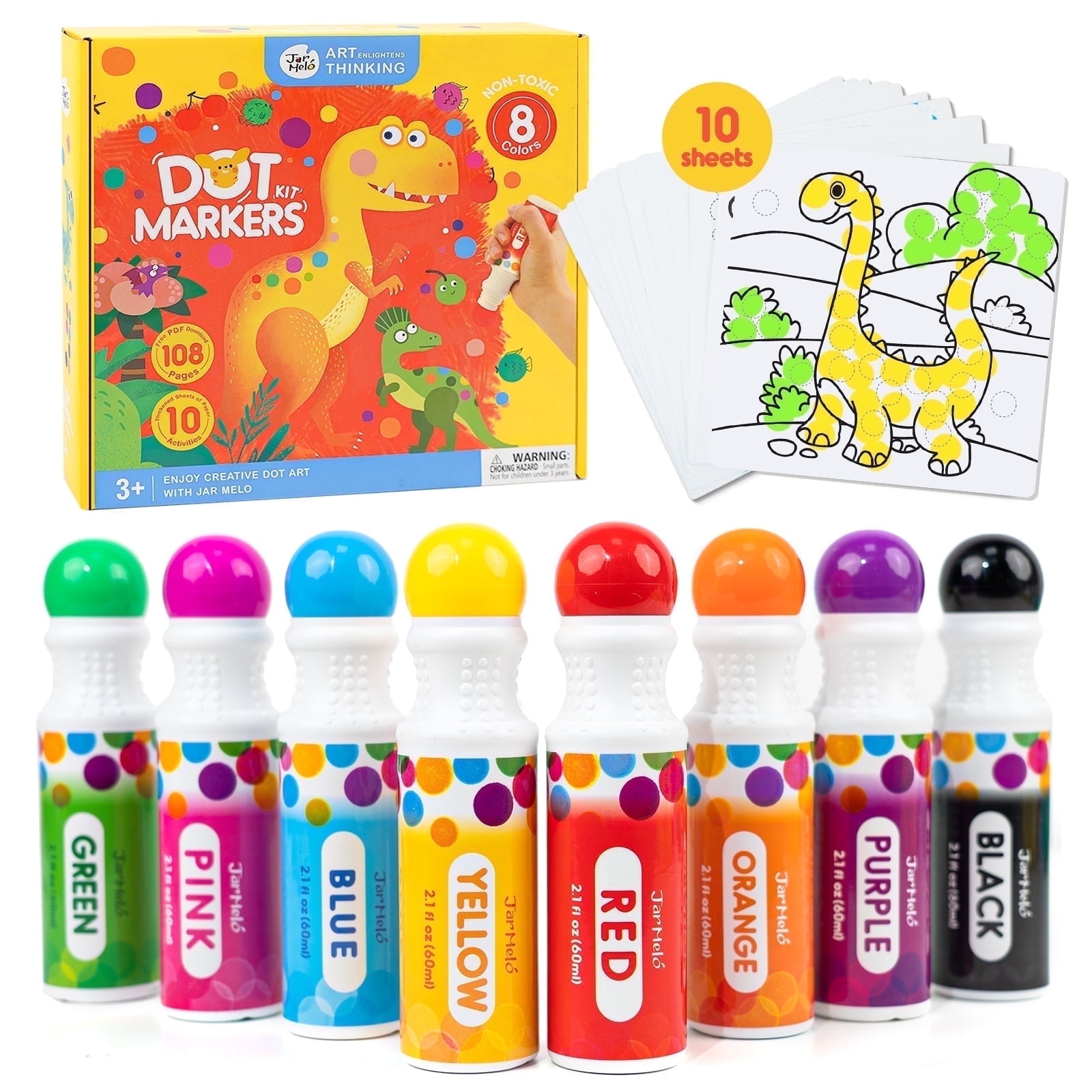 Jar Melo Kids Washable Dot Markers Kit, 8 Colors, Non Toxic, with