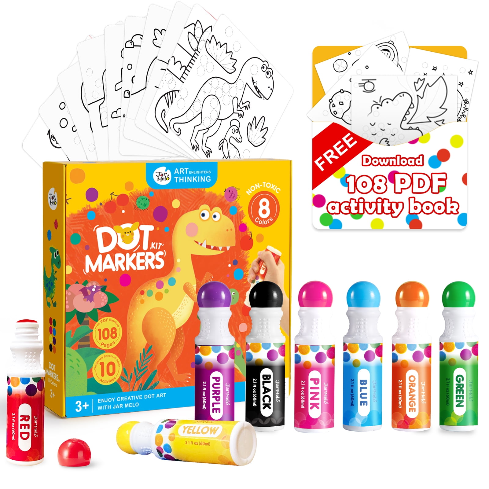 Jar Melo Washable Dot Markers Kit for Kids 3-8+ Age,8 Colors Non Toxic Dot  Paint Markers with 108 Free Pdf Activity Book & Physical Sheets 2.1 fl.oz  Bingo Daubers for Toddlers School