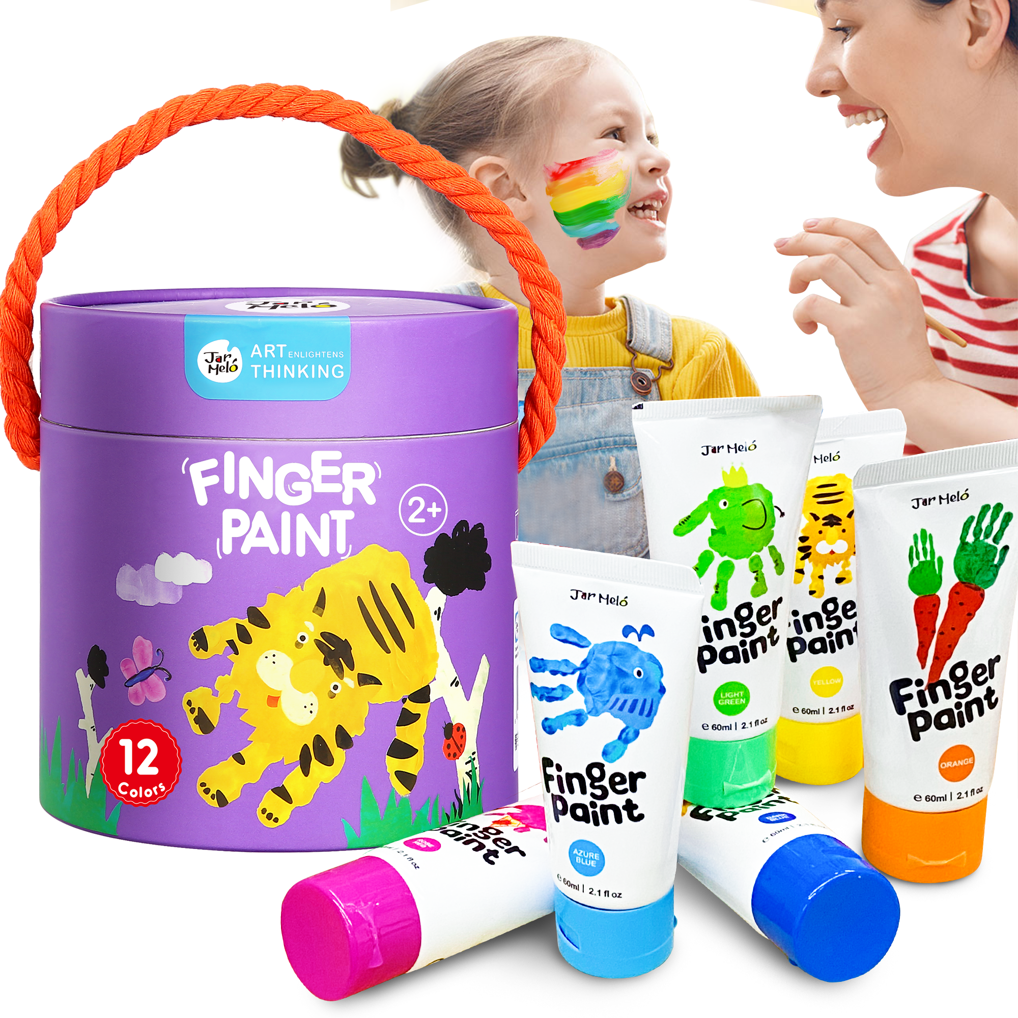 Jar Melo Washable Finger Paint for Toddlers; 12 Count(2.1 fl.oz