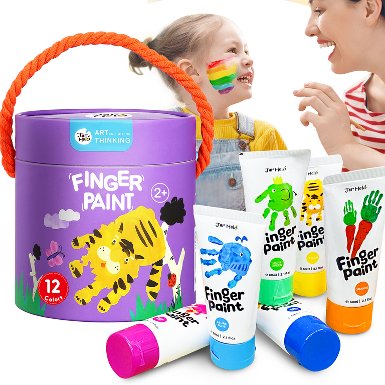 Jar Melo Safe Finger Paints for Toddlers, Non Toxic Finger Painting Set  Washable, Art Painting Supplies Gift for Baby, Kids Age 2 3 4 5 6+, 7  Assorted