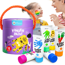 Jar Melo Washable Finger Paint for Toddlers; 12 Count(2.1 fl.oz), Non -Toxic Set, Safe Art Painting Supplies Gift for Kids, Babies,