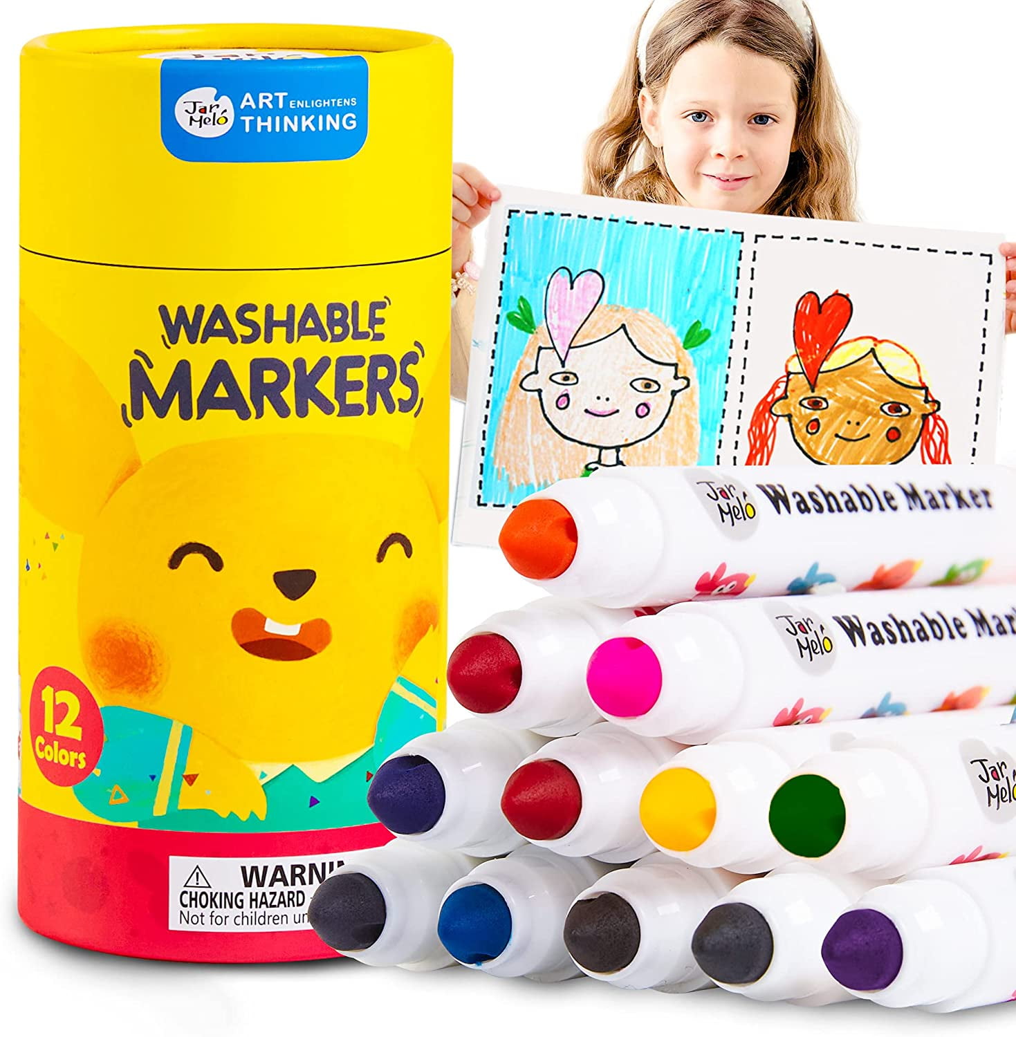 Jar Melo Washable Kids Markers; Non-Toxic, 12 Count, Broad Line, School  Suppliers for Toddler Coloring 