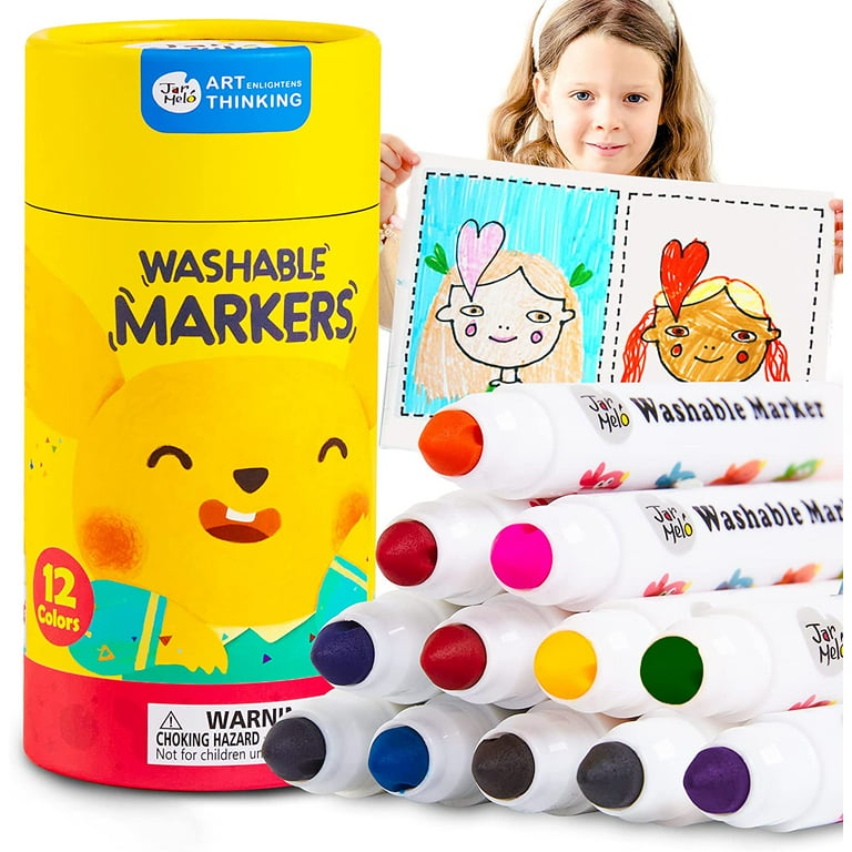 Jar Melo 24 Count Washable Broad Line Markers for Toddlers ,Mess Free  Coloring Markers Kit for Kids