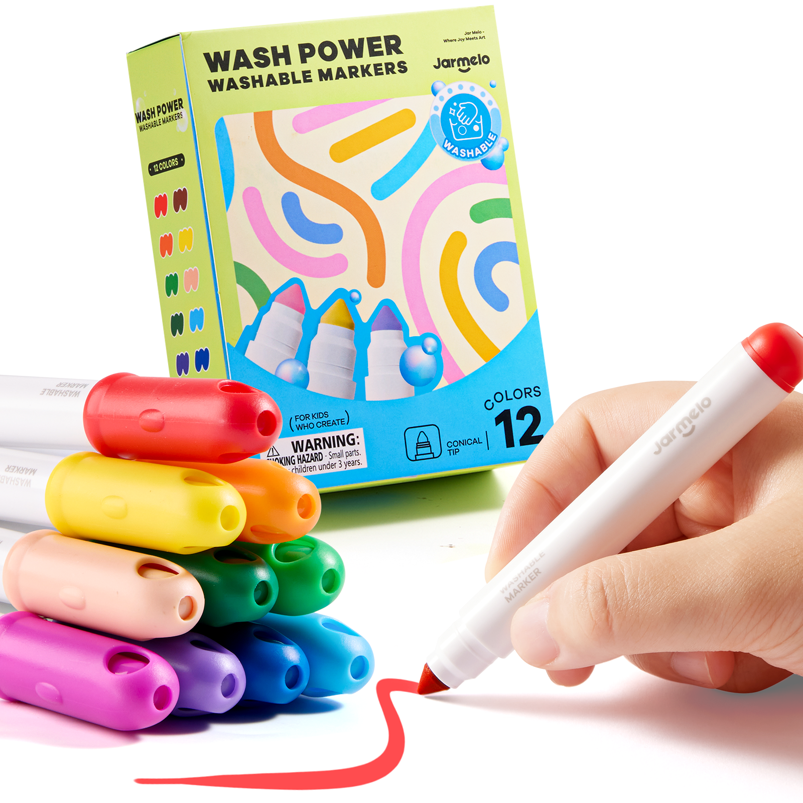 Jar Melo Washable Markers for Kids Toddlers,12 Ct,Safe Non-Toxic