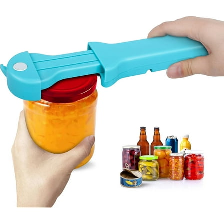 Jar Opener Bottle Opener and Lid Opener for Seniors with Arthritis, Weak Hands, Multi 7 in 1 Retractable Magnetic Can Opener, Original Kitchen Wine Opener Gadgets (Cyan)