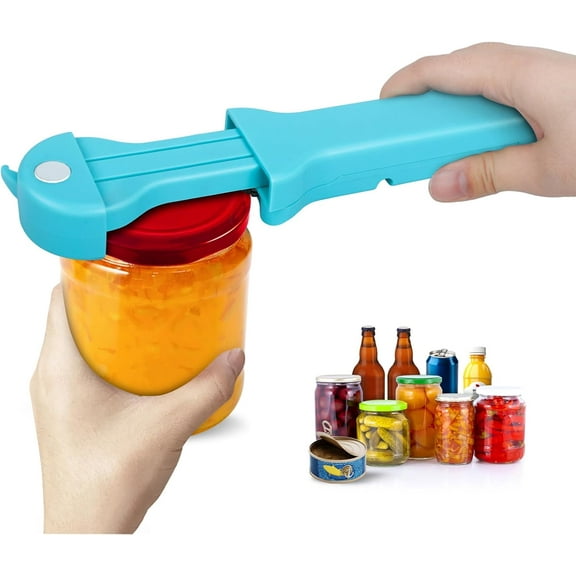 Jar Opener Bottle Opener and Lid Opener for Seniors with Arthritis, Weak Hands, Multi 7 in 1 Retractable Magnetic Can Opener, Original Kitchen Wine Opener Gadgets (Cyan)