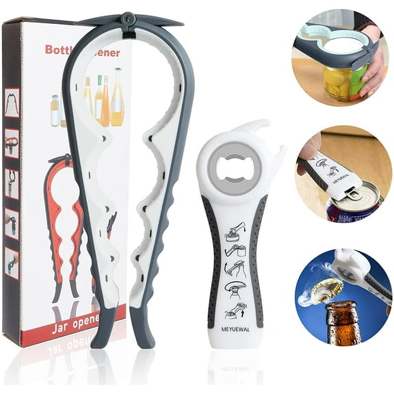 Jar Opener Bottle Opener for Weak Hands, 5 in 1 Multi Function Can Opener Bottle Opener Kit with Silicone Handle Easy to Use for Children, Elderly and Arthritis Sufferers (NEW White)