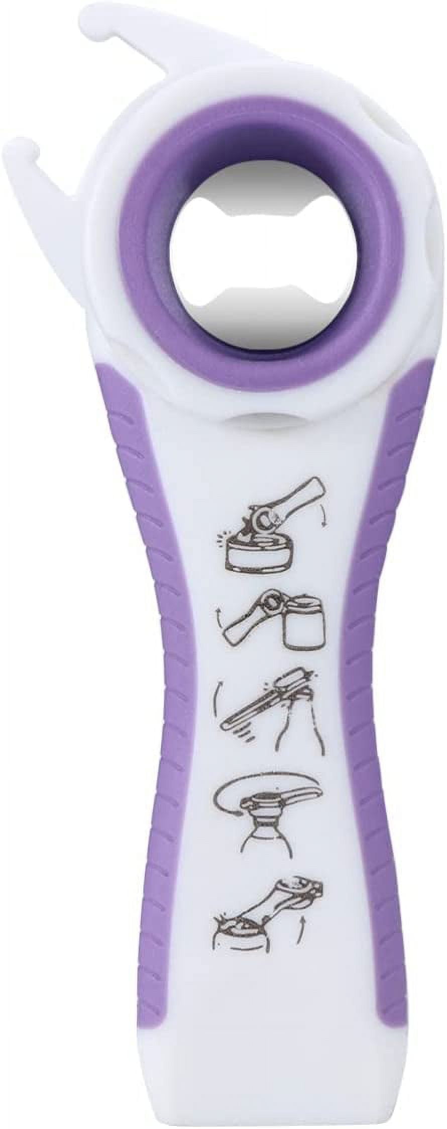 Jar Opener Bottle Openers Jar Opener, 5 in 1 Multi Function Bottle Gripper Tool Can Opener Beer Opener Kit Kitchen Accessory for Weak Hands,Senior(Purple + White) Corkscrew