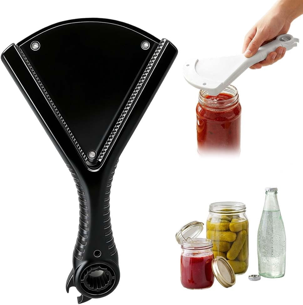 Jar Opener Multi-Function Bottle Opener, 5 in 1 Manual Can Opener with Ergonomic Soft Handle, Easy Open Lid Tool for Weak Hands, Seniors, Arthritis, Low Strength, White