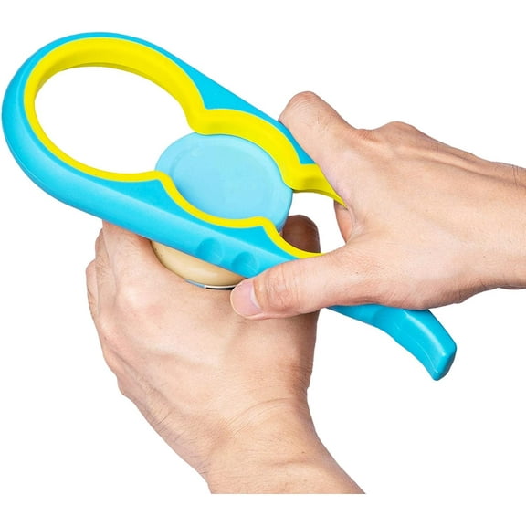 Jar Opener, Non Slip Jar Bottle Opener Jar Gripper for Weak Hands, Seniors With Arthritis and Children, 4 in 1 Multi-Function Colorful Can Opener Kitchen Tool Get Lids Off Easily, Blue Yellow