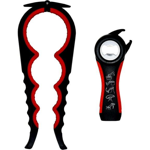 Jar Opener Upgraded 5 in 1 Multi Function Can Bottle Opener Kit with Silicone Handles, Children and Older Adults with Arthritis Red Black 9Inches x 3.5Inches x 0.8Inches 3223-3