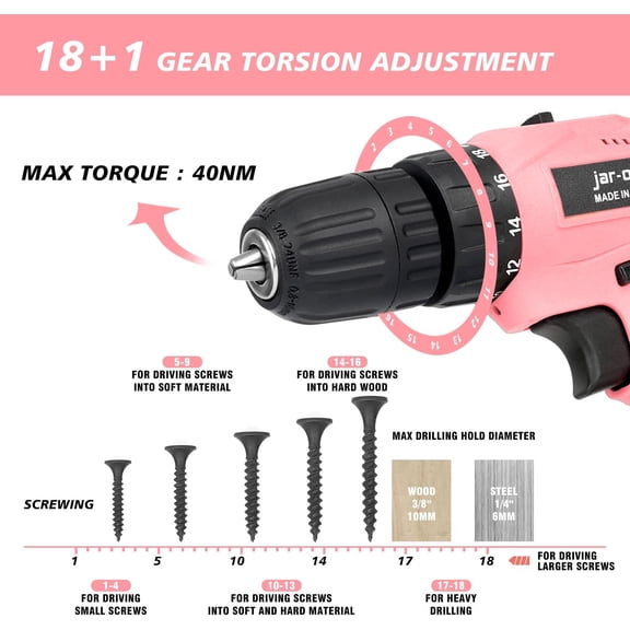 Jar-Owl 21V Pink Cordless Drill Set for Home and Repair