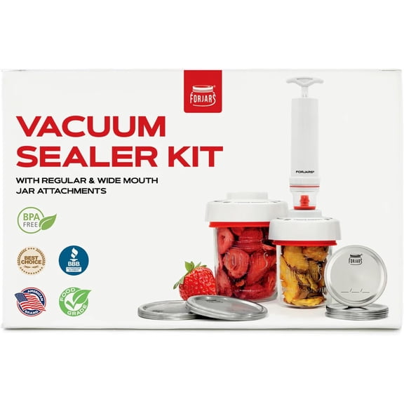 Jar Vacuum Sealer Accessory Set for Mason Jars - Compatible with Regular and Wide Mouths, Cordless Pump for Portable Manual Hand Sealing, no electric. Vacuum Sealer with Plastic Lids
