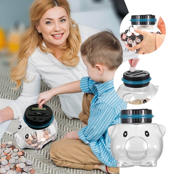 Jar for Kids Intelligent Recognition Prompt Bank with LCD Counter to Promote Saving and Financial Habits for Children, One Size, Clear