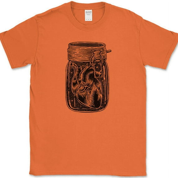 Jar of Heart T-Shirt Trendy Graphic Trippy Gift Novelty Tee - Orange, XL