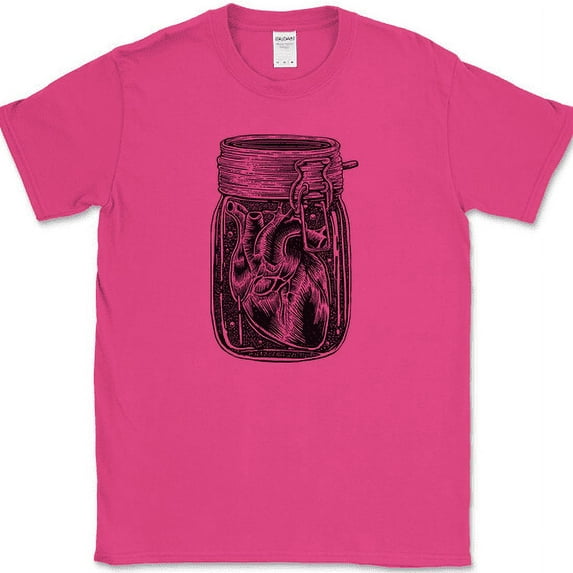 Jar of Heart T-Shirt Trendy Graphic Trippy Gift Novelty Tee - Pink, M