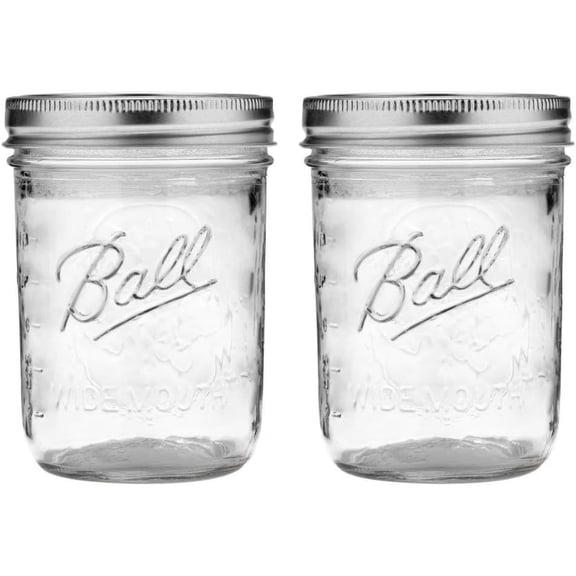 Jar with Lid and Band - Pick Your Size and Color (Clear, Wide Mouth Pint - 16 oz.) Pack Of 2