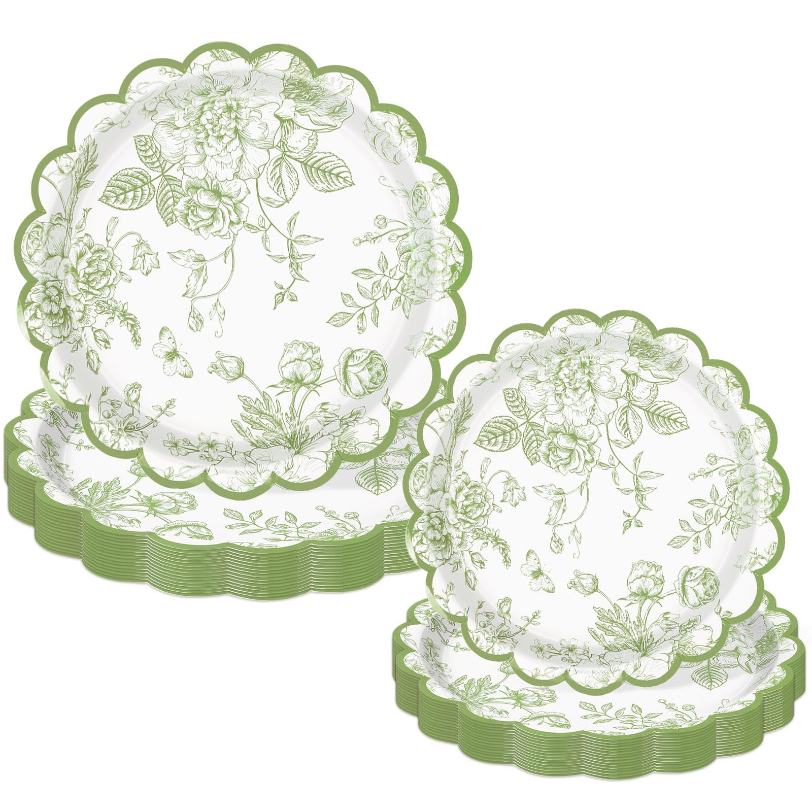 JarThenaAMCS 50Pcs Green Floral Paper Plate AFN1Vintage Flower Scalloped Disposable Plate Decorative Dinner Plate for Birthday Baby Shower Wedding Table Decor - Walmart.com