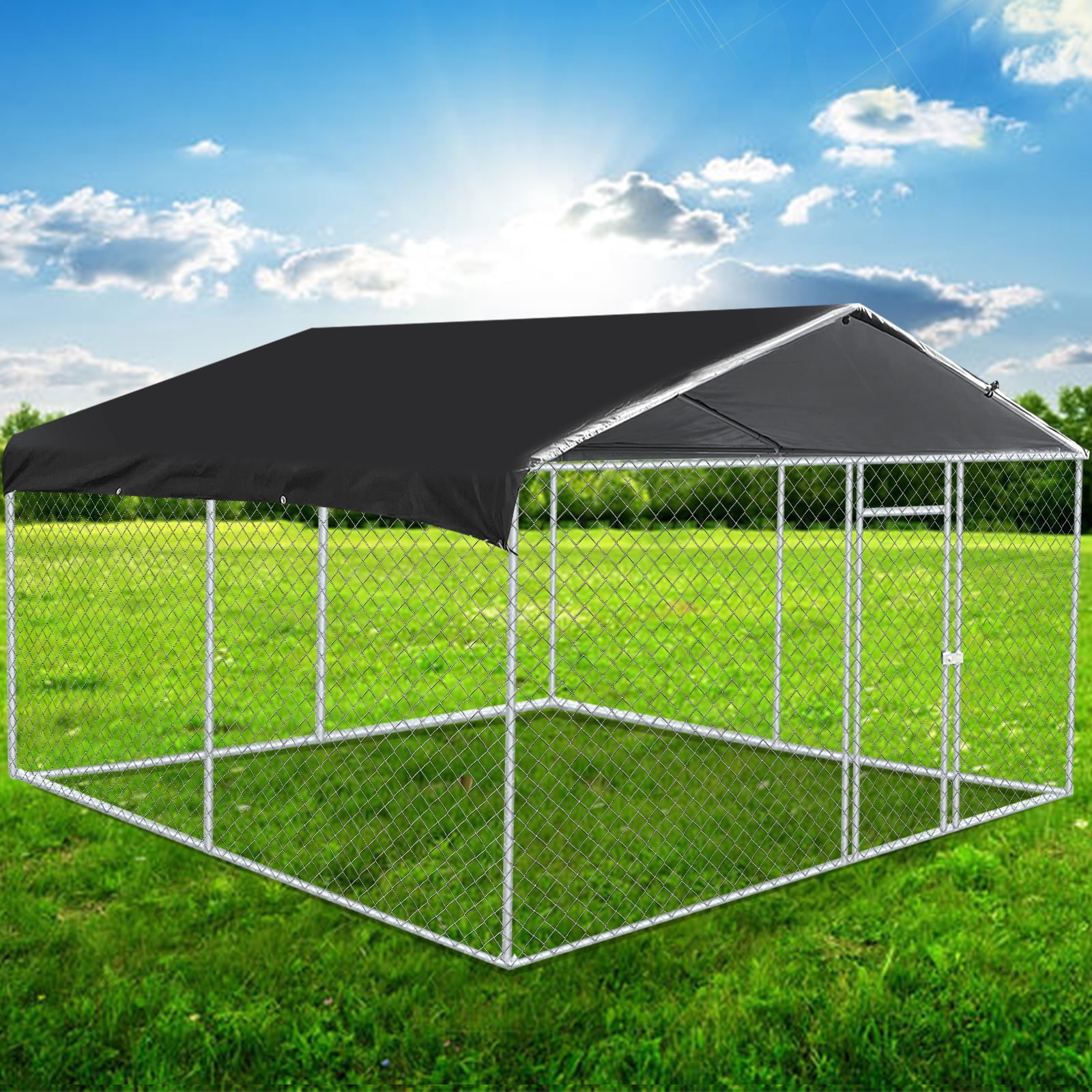 Jarbalai 10 x 10ft Large Outdoor Covered Dog Kennel with Roof Heavy Duty Outside Dog Run Enclosure