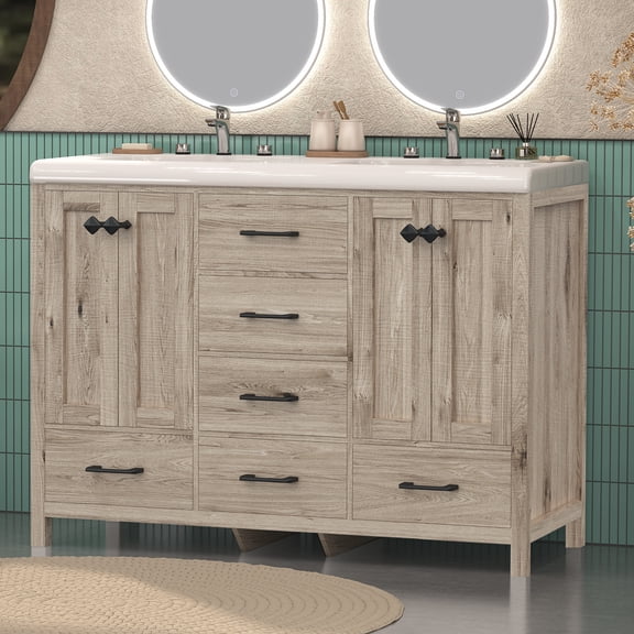Jarbalai 47" Bathroom Vanity with Double Vanity Dual Basin Bathroom Storage Cabinet with Ceramic Sink